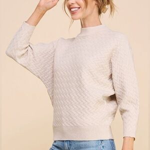 White Cowl Neck Sweater with Textured Knit